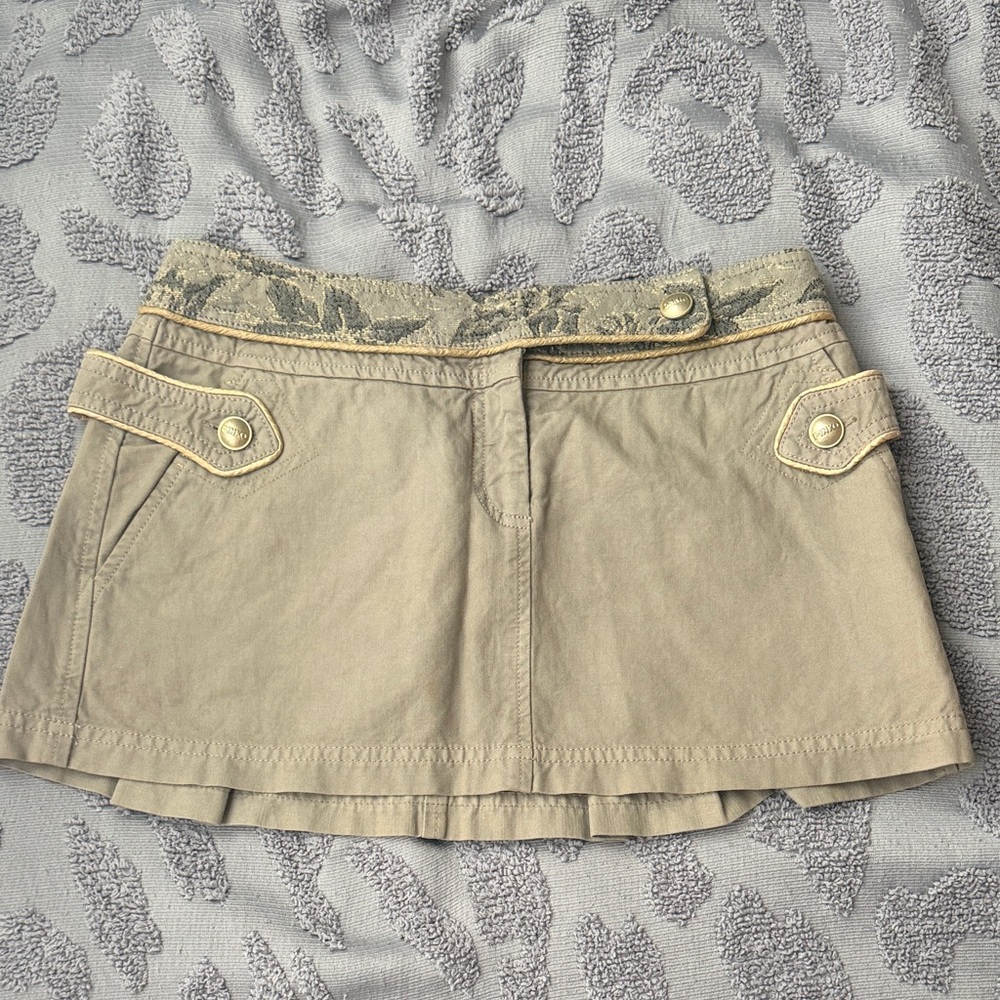 Pinko Beige Mini Skirt with Lace Waistband